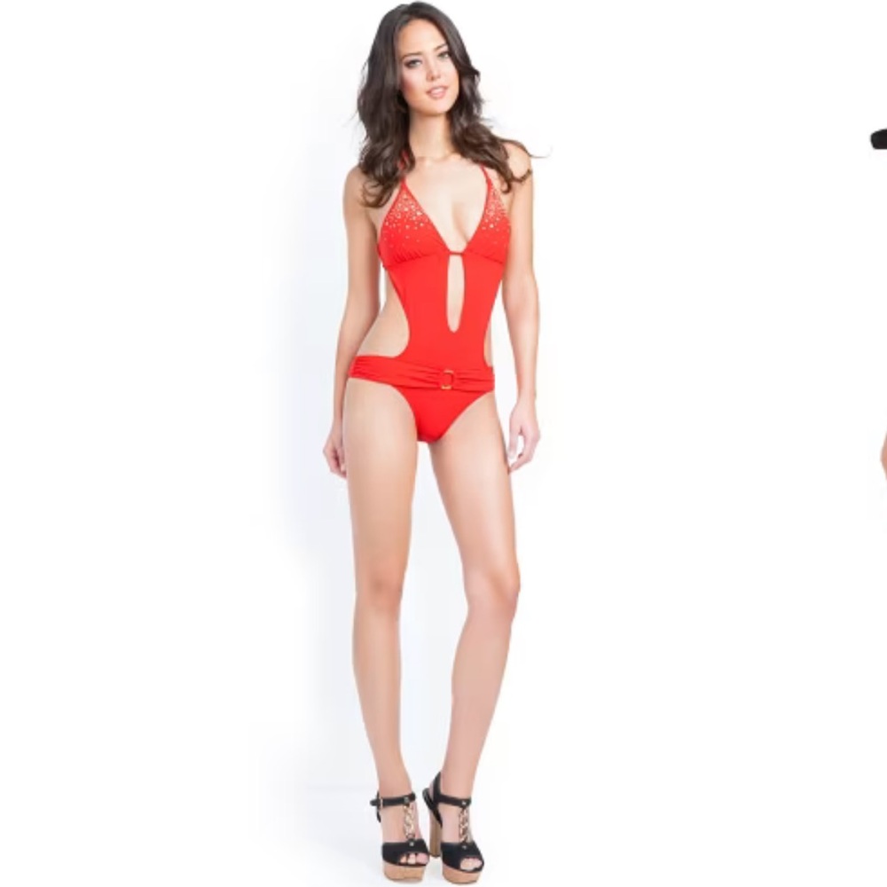 Guess Red Halter Cutout Swimsuit - Size M